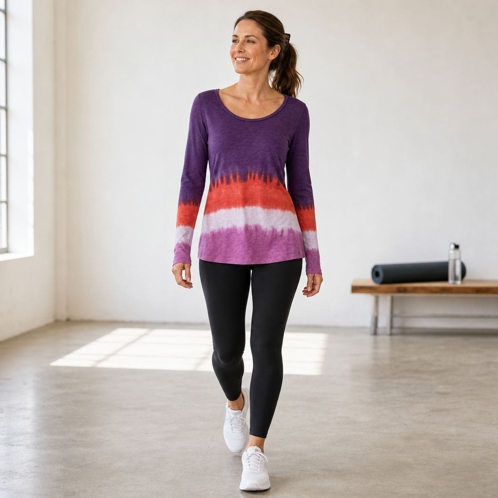 Alo Yoga Long Sleeve Tee Women M Purple Dip Dye Ombre Athleisure Yoga Top